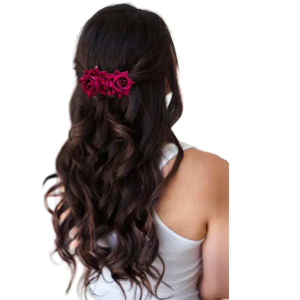 Maroon_Comb_Slide_With_Dual_Rose_Flower_Hair_Accessories_For_Women_&_Girls_(14_X_8_X_1_Cm)