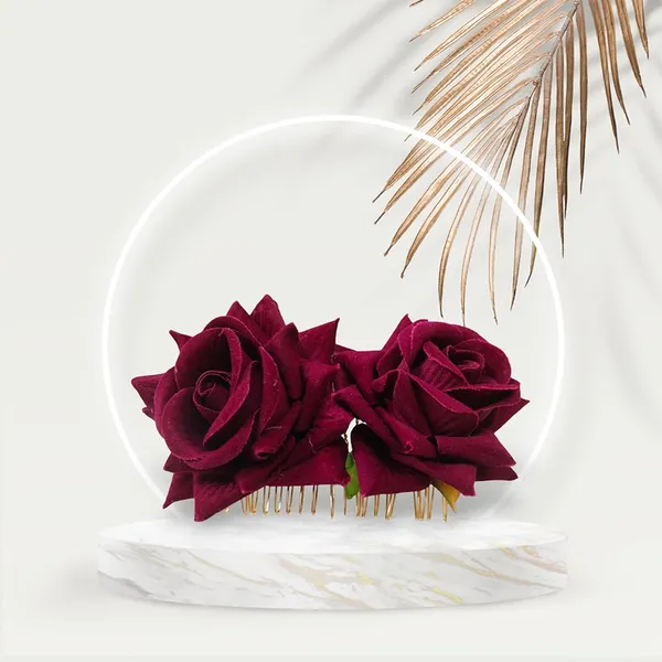 Maroon_Comb_Slide_With_Dual_Rose_Flower_Hair_Accessories_For_Women_&_Girls_(14_X_8_X_1_Cm)