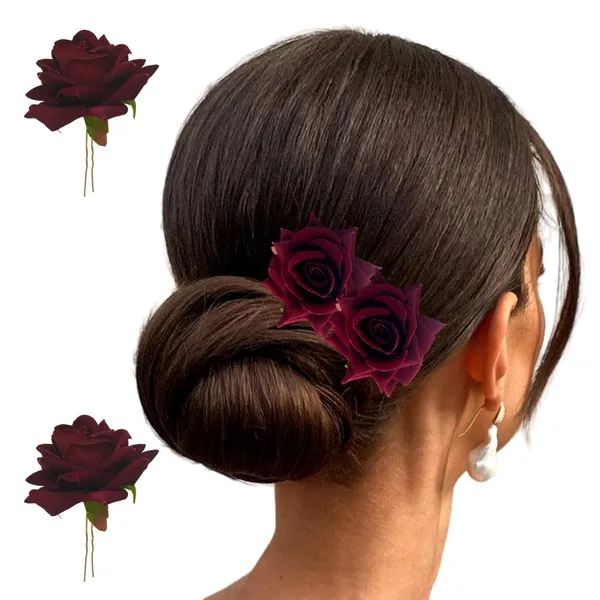 Maroon_Artificial_Plastic_&_Metal_Rose_Flower_With_Abundance_Of_Petals_Design_Hairpin_Accessories_For_Women_&_Girls_(Set_Of_2)_(16_X_14_X_10_Cm)
