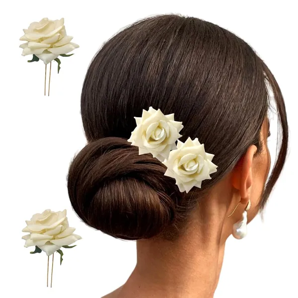 White_Artificial_Plastic_Rose_Flower_With_An_Abundance_Of_Petals_Design_Hairpin_Accessories_For_Women_&_Girls_(Set_Of_2)_(16_X_14_X_10_Cm)