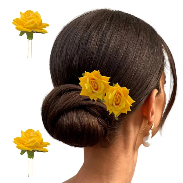 Yellow_Artificial_Plastic_Rose_Flower_With_An_Abundance_Of_Petals_Design_Hairpin_Accessories_For_Women_&_Girls_(Set_Of_2)_(16_X_14_X_10_Cm)