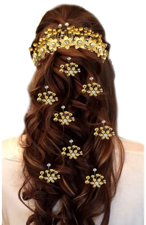 Golden_Attractive_Artificial_Rounded_And_Pearl_Wedding_Hair_Vein_And_Hair_Pins_Set_For_Women_&_Girls_(14_X_8_X_1_Cm)