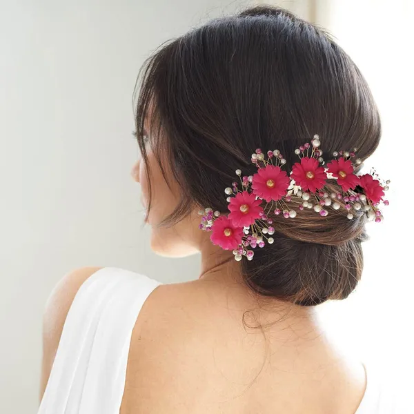 Dark_Pink_Artificial_Round_Shape_Flowers_With_Pearls_Bridal_Hair_Vein_Accessories_For_Women