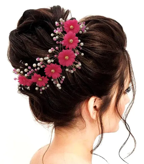 Dark_Pink_Artificial_Round_Shape_Flowers_With_Pearls_Bridal_Hair_Vein_Accessories_For_Women