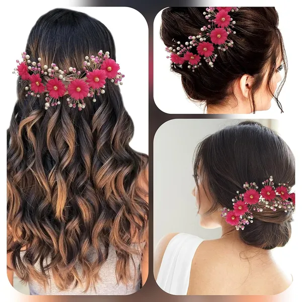 Dark_Pink_Artificial_Round_Shape_Flowers_With_Pearls_Bridal_Hair_Vein_Accessories_For_Women