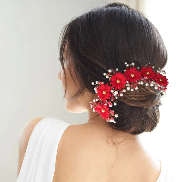 Red_Artificial_Round_Shape_Flowers_With_Pearls_Bridal_Hair_Vein_Accessories_For_Women