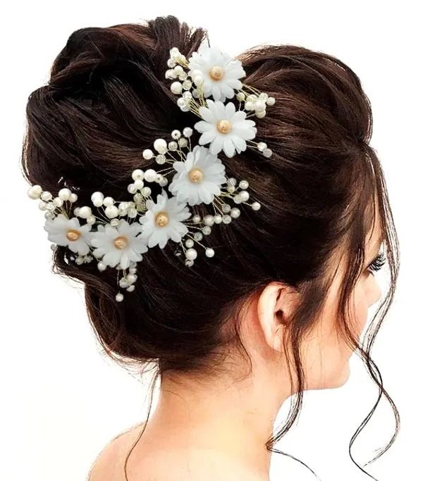 White_Artificial_Round_Shape_Flowers_With_Pearls_Bridal_Hair_Vein_Accessories_For_Women