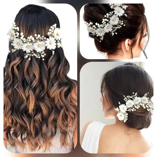 White_Artificial_Round_Shape_Flowers_With_Pearls_Bridal_Hair_Vein_Accessories_For_Women