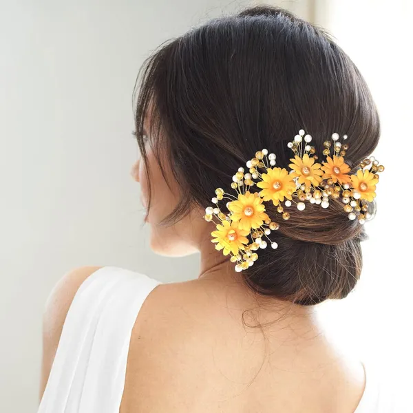 Yellow_Artificial_Round_Shape_Flowers_With_Pearls_Bridal_Hair_Vein_Accessories_For_Women