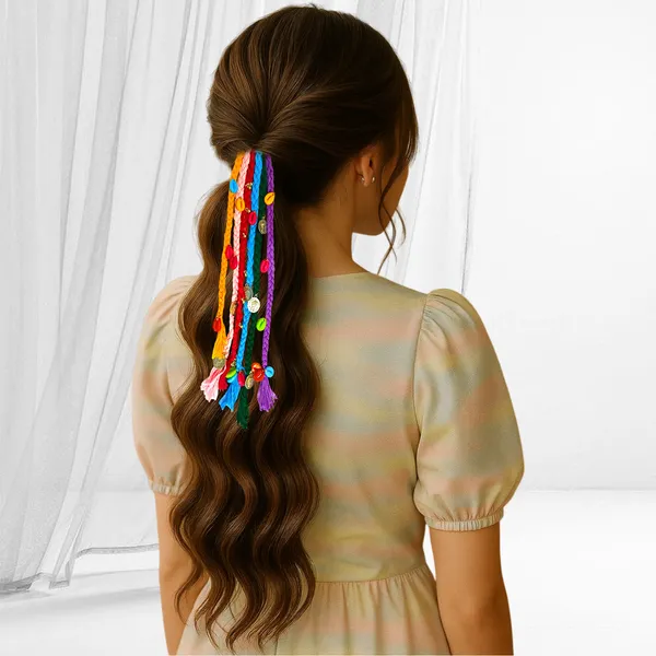 Handmade_Multicolor_Braided_Hair_Tie_with_Shells_&_Charms_|_Boho_Hair_Accessory_|_Navratri_Festival_Hair_Ornament_|_Ethnic_Jewelry