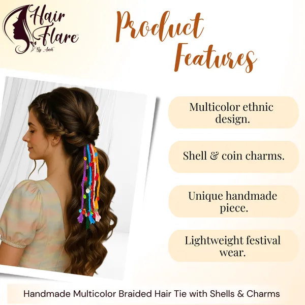 Handmade_Multicolor_Braided_Hair_Tie_with_Shells_&_Charms_|_Boho_Hair_Accessory_|_Navratri_Festival_Hair_Ornament_|_Ethnic_Jewelry