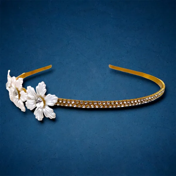 Gold_&_White_Pearl_And_Flowers_Headband_With_Woven_Crystal_Chain_Work_Hair_Band_For_Women_(14_X_8_X_1_Cm)