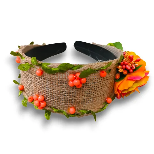 Orange_Artificial_Leaves_Covered_With_Jute_Cloth_Headband_For_Women_(14_X_8_X_1_Cm)