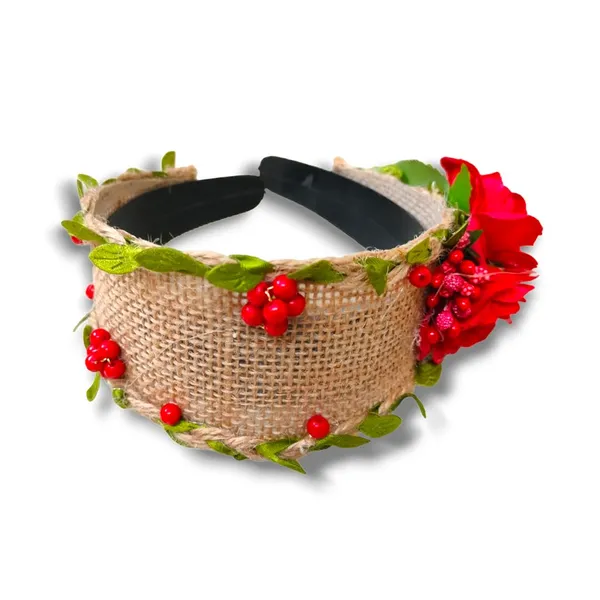 Red_Artificial_Leaves_Covered_With_Jute_Cloth_Headband_For_Women_(14_X_8_X_1_Cm)