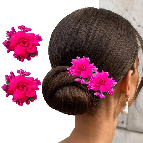 Dark_Pink_Rose_And_Pollen_Floral_Charming_Flowers_Design_Hairpin_For_Women_&_Girls_(14_X_8_X_1_Cm)