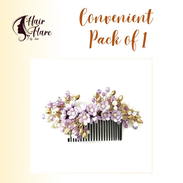 Purple_Artificial_Small_Flower_Comb_Slide_With_Beads_&_Pearls_Bridal_Hairpin_Accessories_For_Women_&_Girls
