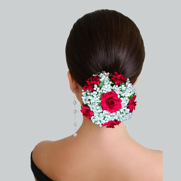 Maroon_Artificial_Exquisite_Mogra_Flower_Judabun_With_White_Buds_Design_Hairpin_Accessories_For_Women_&_Girls_(14_X_8_X_1_Cm)