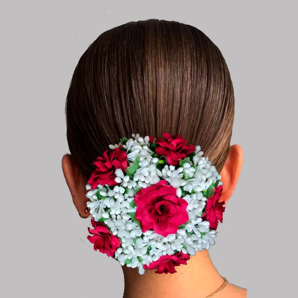Maroon_Artificial_Exquisite_Mogra_Flower_Judabun_With_White_Buds_Design_Hairpin_Accessories_For_Women_&_Girls_(14_X_8_X_1_Cm)
