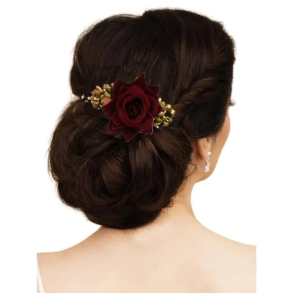 Maroon_Rose_Comb_Slide_Hair_Pin_For_Women_&_Girls