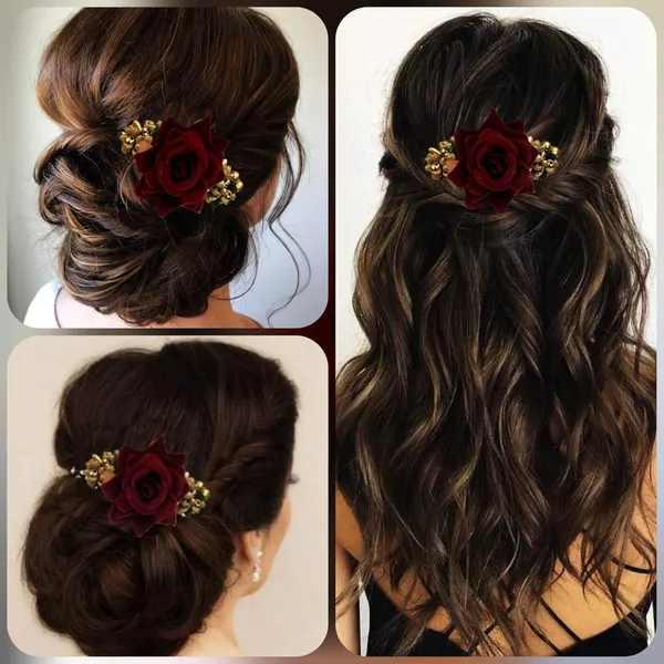 Maroon_Rose_Comb_Slide_Hair_Pin_For_Women_&_Girls