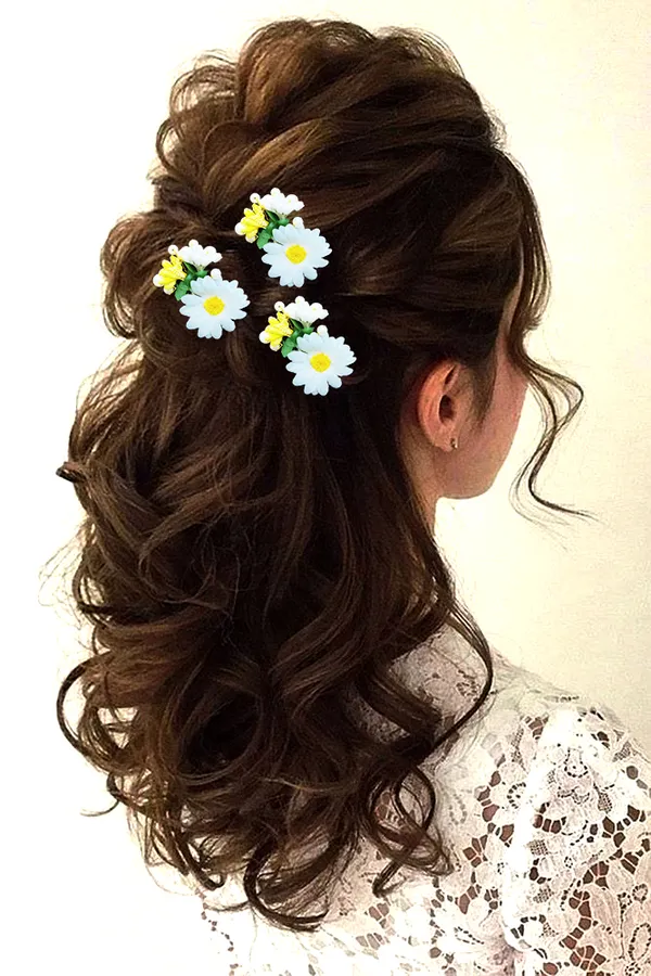 White_Artificial_Flower_Shaped_With_Leaf_Design_Hair_Pin_Accessories_For_Women_&_Girls_(14_X_8_X_1_Cm)