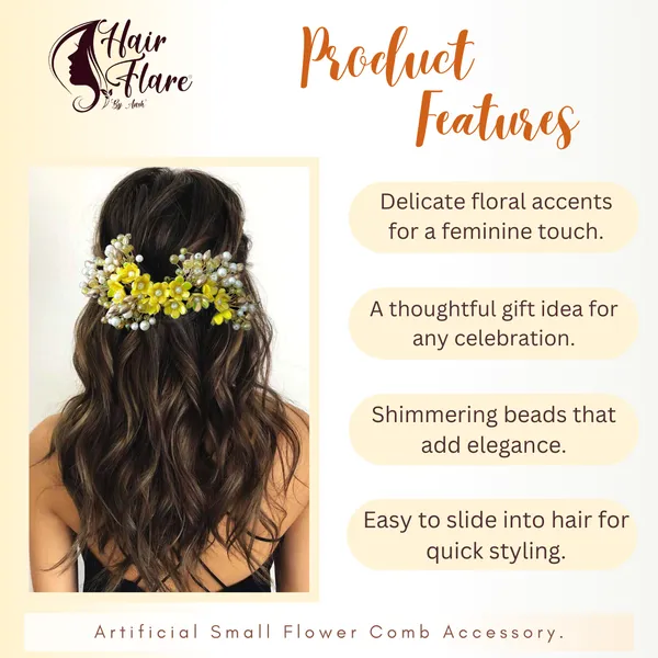 Yellow_Artificial_Small_Flower_Comb_Slide_With_Beads_&_Pearls_Bridal_Hairpin_Accessories_For_Women_&_Girls