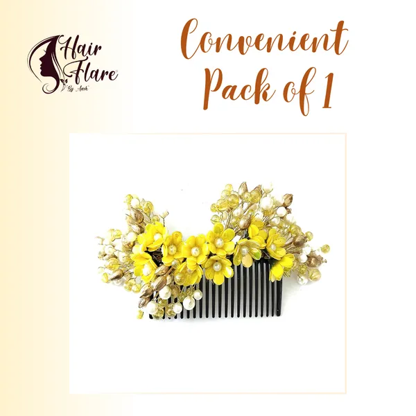Yellow_Artificial_Small_Flower_Comb_Slide_With_Beads_&_Pearls_Bridal_Hairpin_Accessories_For_Women_&_Girls