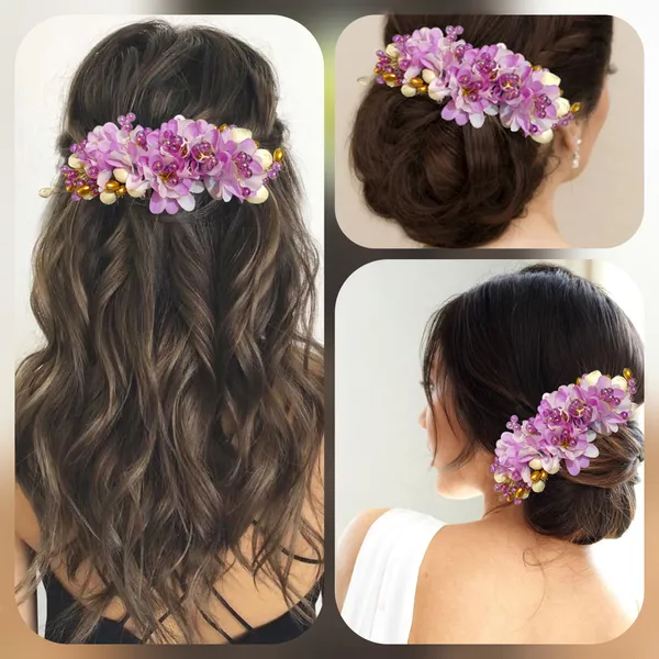 Purple_Artificial_Beautiful_Flower_Comb_Slide_|_Bridal_Hair_Barrette_Ties,_Hairpins_For_Women_&_Girls