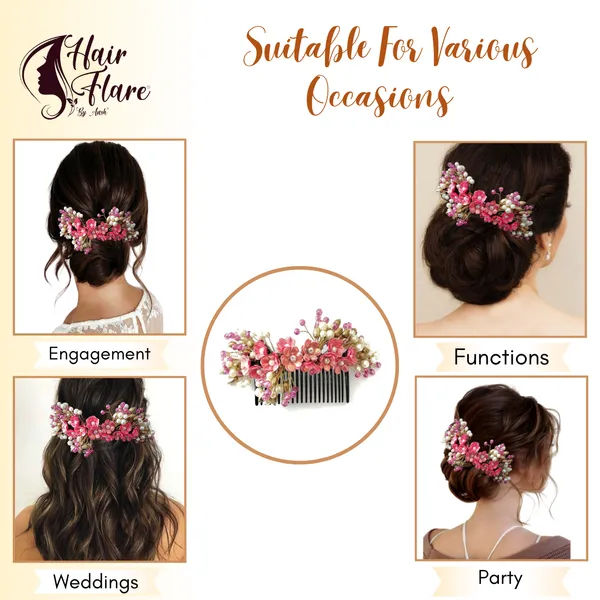 Dark_Pink_Artificial_Small_Flower_Comb_Slide_With_Beads_&_Pearls_Bridal_Hairpin_Accessories_For_Women_&_Girls