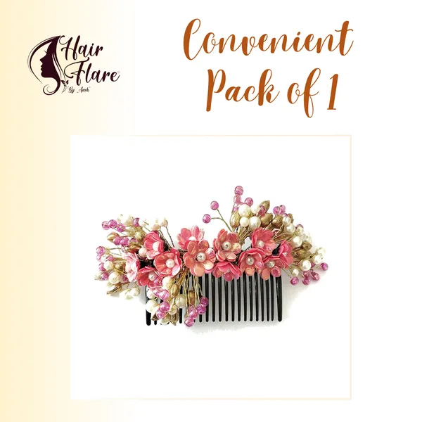 Dark_Pink_Artificial_Small_Flower_Comb_Slide_With_Beads_&_Pearls_Bridal_Hairpin_Accessories_For_Women_&_Girls