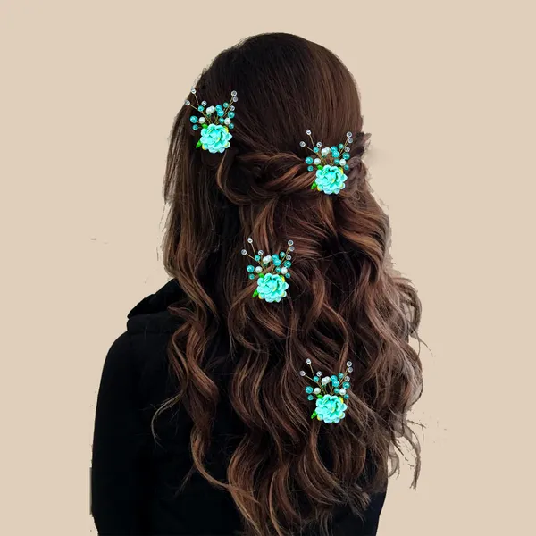 Sky_Blue_Artificial_Rose_Flower_And_Pearl_Hair_Pin_Accessories_For_Women_&_Girls_(Set_Of_4)_(14_X_8_X_1_Cm)