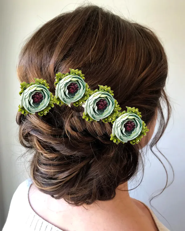 Pack_of_5_Rama_Green_Artificial_Rose_Flower_Hair_Pin_For_Women__Pins