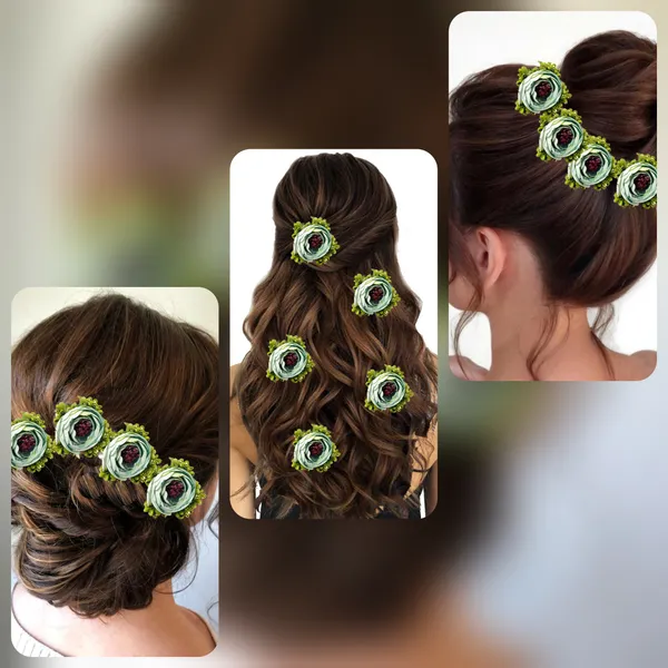 Pack_of_5_Rama_Green_Artificial_Rose_Flower_Hair_Pin_For_Women__Pins