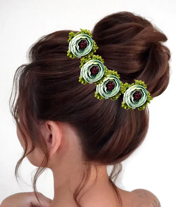 Pack_of_5_Rama_Green_Artificial_Rose_Flower_Hair_Pin_For_Women__Pins