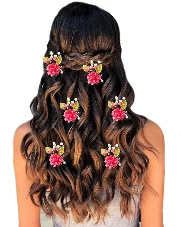 Pack_of_6_Peach_Artificial_Flower_With_Pearl_And_Metal_Leaf_Hair_Pin_Accessories_For_Women