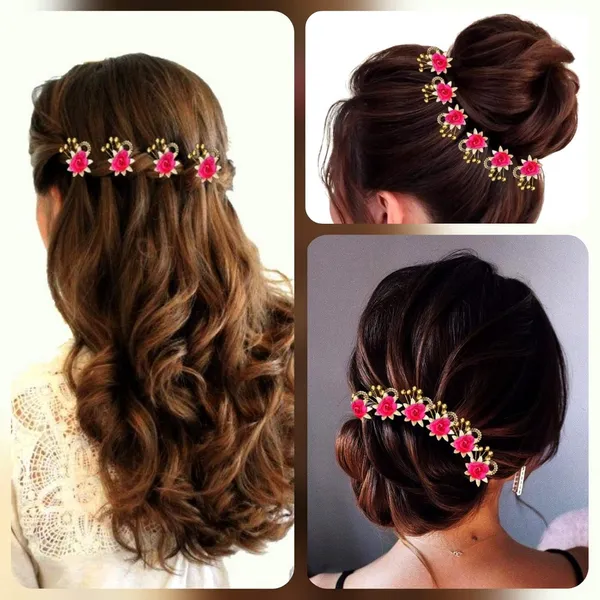 Dark_Pink_Chain_Pins_Artificial_Flowers_Hair_Accessories_For_Women