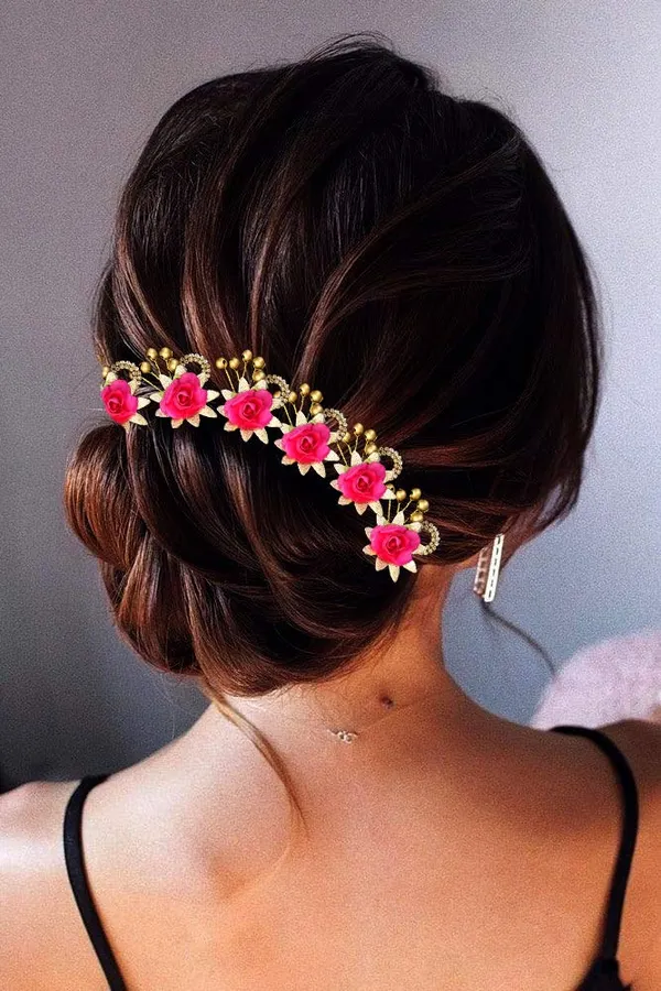 Dark_Pink_Chain_Pins_Artificial_Flowers_Hair_Accessories_For_Women