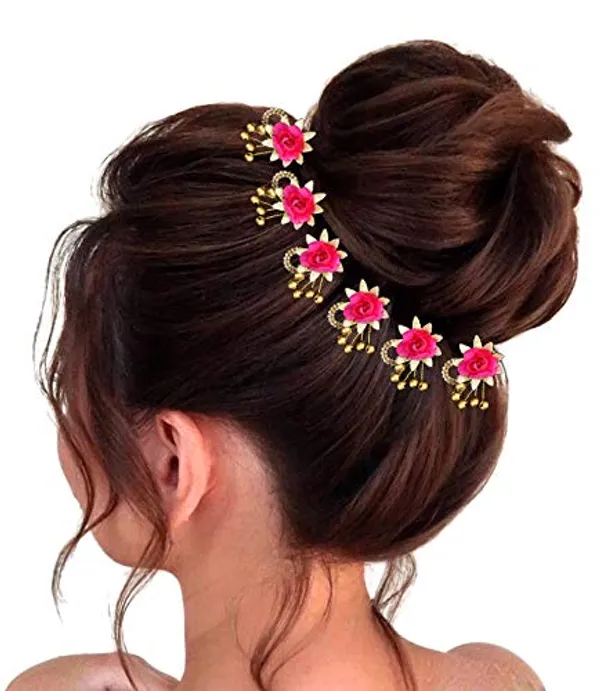 Dark_Pink_Chain_Pins_Artificial_Flowers_Hair_Accessories_For_Women
