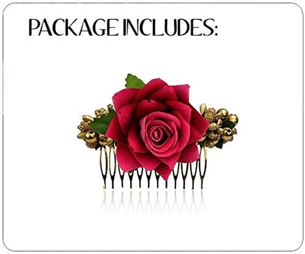 Dark_Pink_Rose_Comb_Slide_Hair_Pin_For_Women_&_Girls
