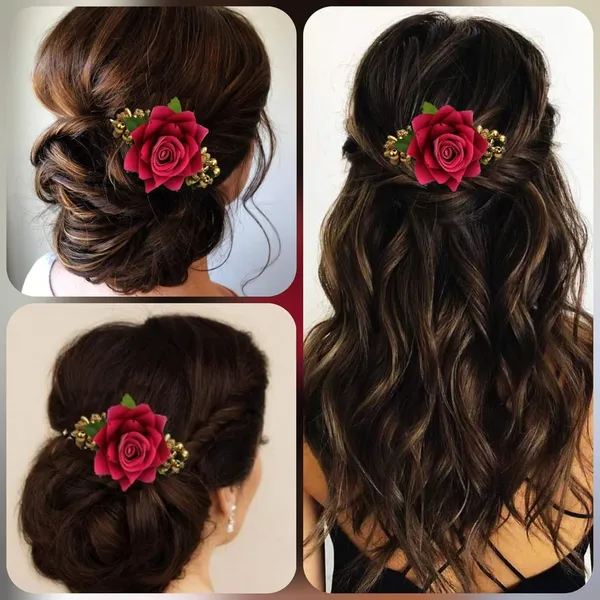 Dark_Pink_Rose_Comb_Slide_Hair_Pin_For_Women_&_Girls