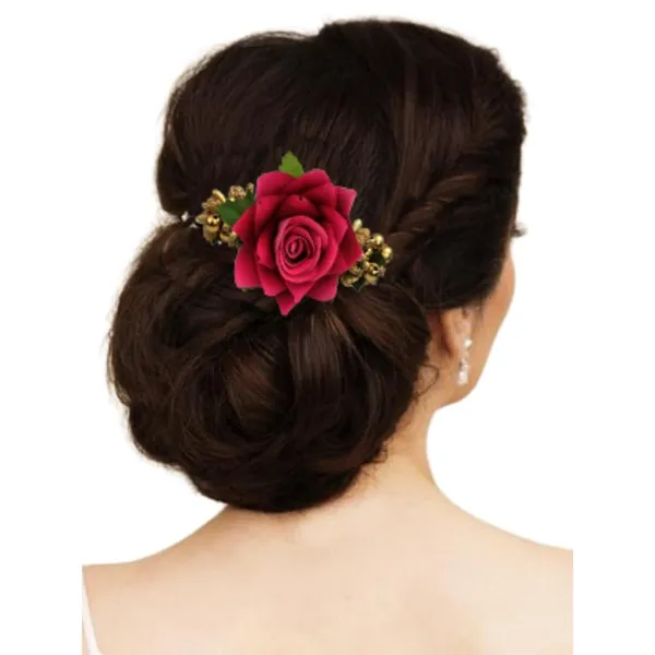 Dark_Pink_Rose_Comb_Slide_Hair_Pin_For_Women_&_Girls