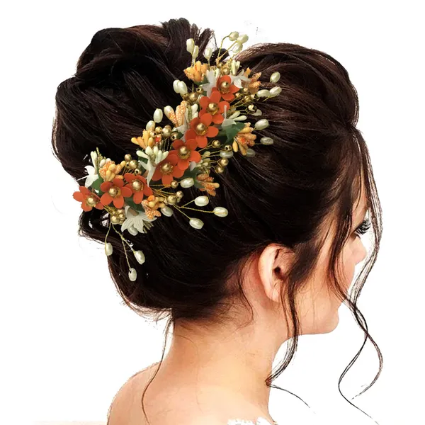 Orange_Artificial_Floral_Hair_Vein_For_Women_&_Girls