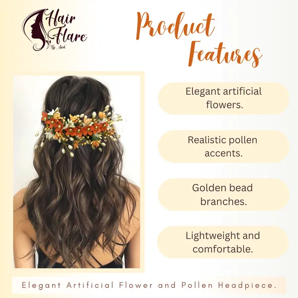 Orange_Artificial_Floral_Hair_Vein_For_Women_&_Girls