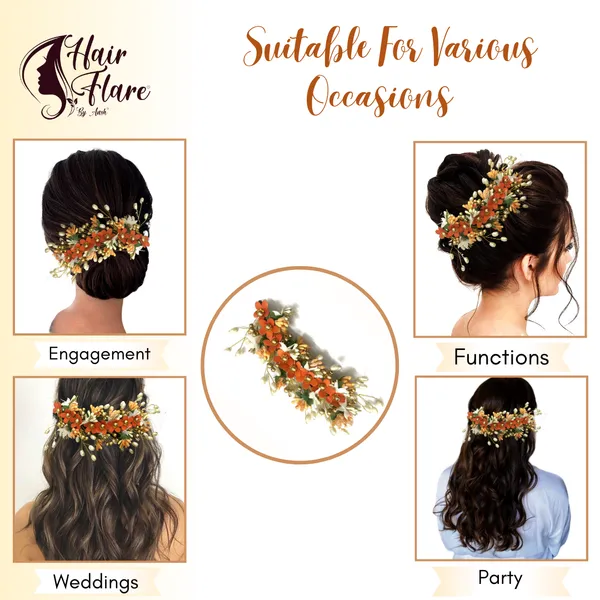 Orange_Artificial_Floral_Hair_Vein_For_Women_&_Girls