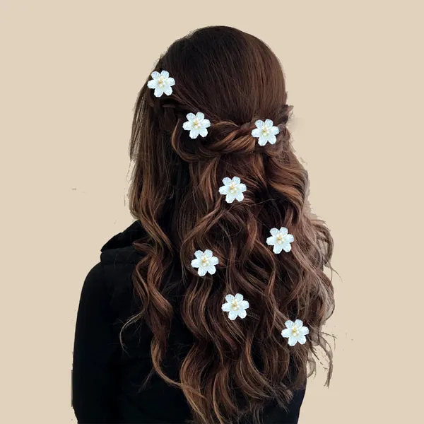 White_&_Gold_Artificial_Flower_And_Pearls_Hair_Pin_Accessories_For_Women_&_Girls_(Set_Of_8)_(14_X_8_X_1_Cm)
