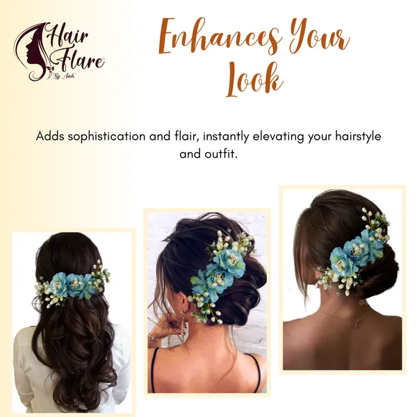 Blue_Artificial_Flower_Hair_Comb_Slide_For_Women_&_Girls