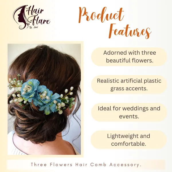 Blue_Artificial_Flower_Hair_Comb_Slide_For_Women_&_Girls