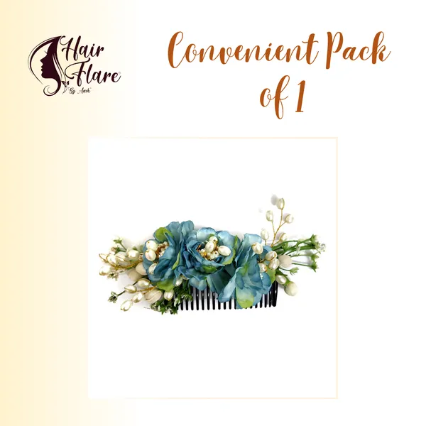 Blue_Artificial_Flower_Hair_Comb_Slide_For_Women_&_Girls
