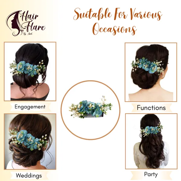 Blue_Artificial_Flower_Hair_Comb_Slide_For_Women_&_Girls