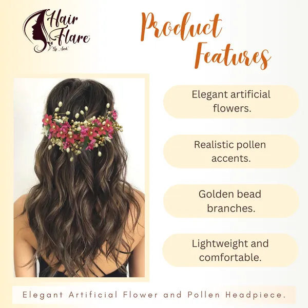 Dark_Pink_Artificial_Floral_Hair_Vein_For_Women_&_Girls